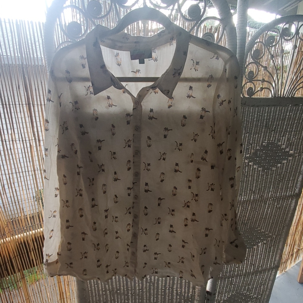 Modcloth kitty button up shirt